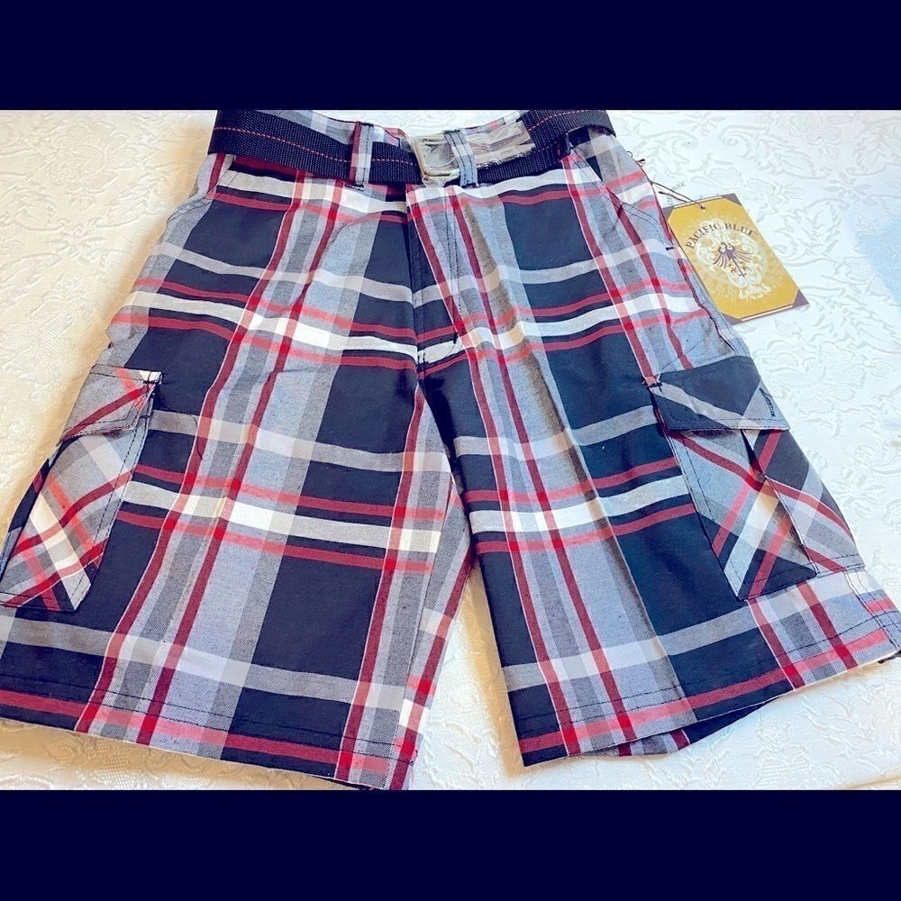 Pacific Blue Boys Plaid Fashion Shorts size:12